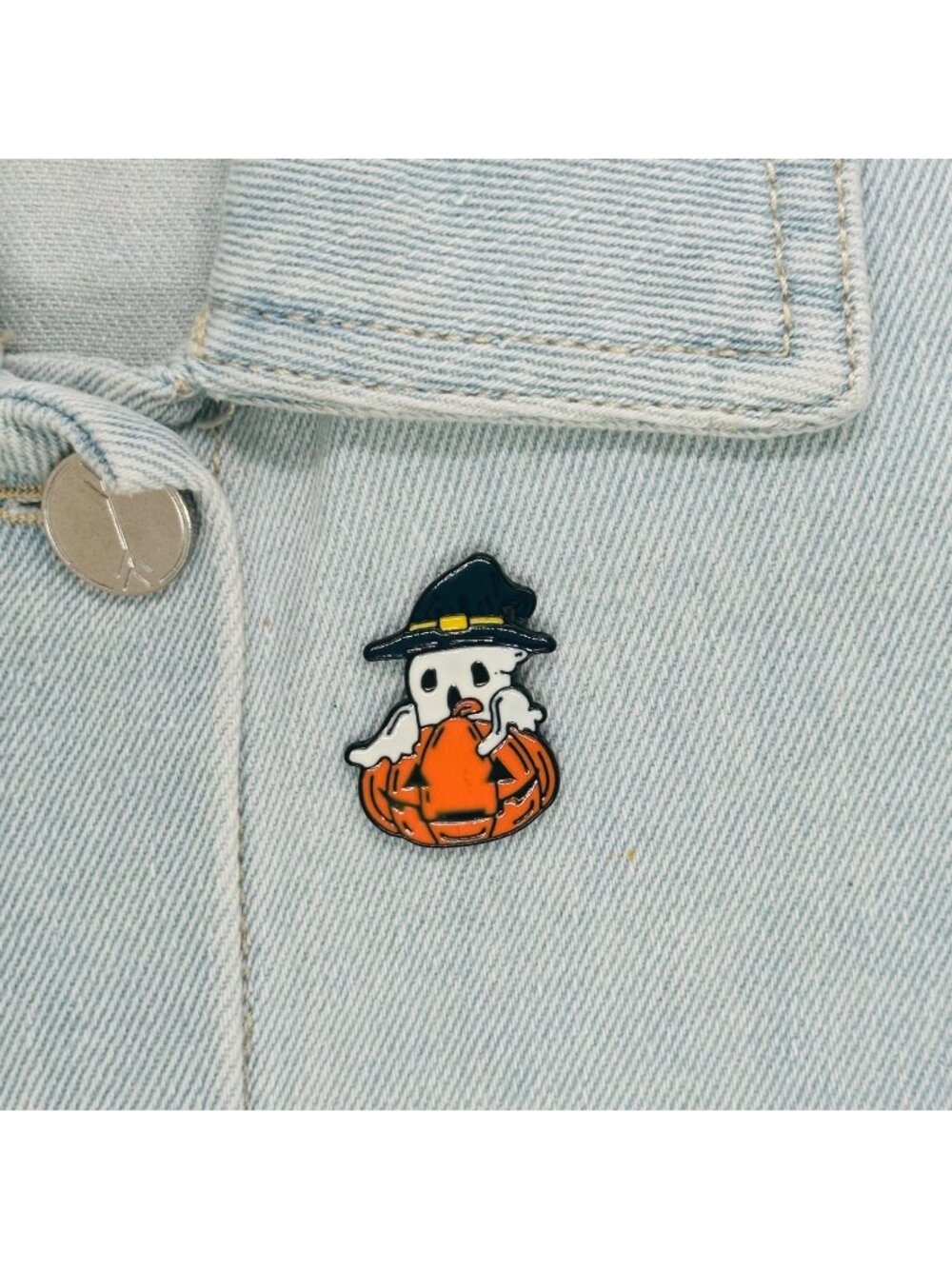 ✨Oz Enamel Pins Ghost with hat and Pumpkin in Halloween Orange White Brooch New✨
